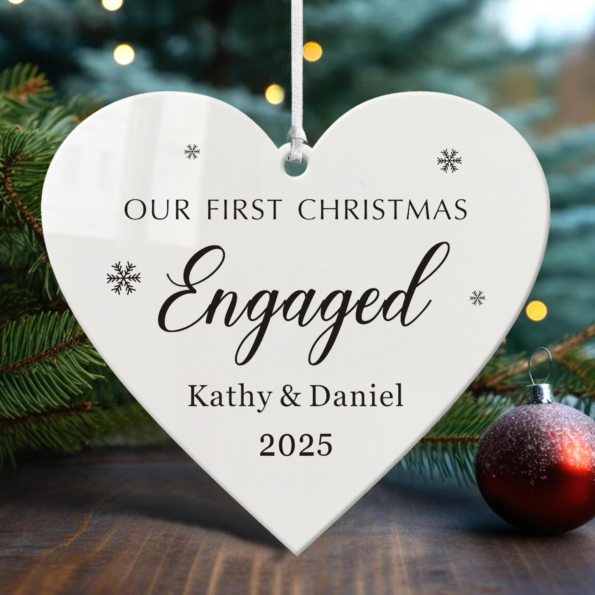 Personalised First Christmas as Mr and Mrs 2025 Tree Decorations 1st Christmas Baubles Gifts Xmas Gifts Custom Christmas Ornaments for Men Married Engaged New Couple Wife (Design 1, Heart)