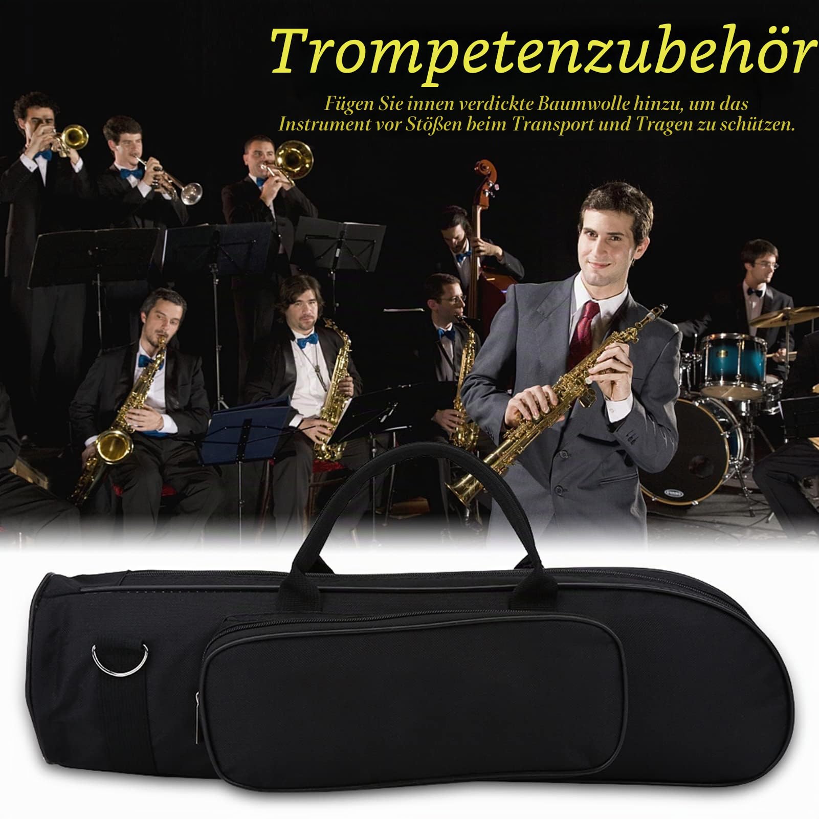VGEBY Trompeten-Gigbag, Oxford-Stoff, weich, verstellbar, mit Schultergurt, Schwarz