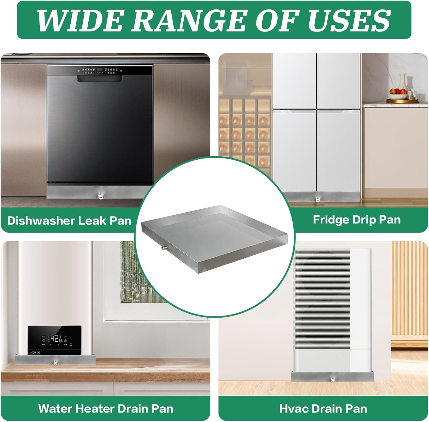 Washing Machine Pan with Drain Hole 304 Stainless Steel Heavy Duty 27x25x2.5 Inch Washing Machine Drain Pan Washer Tray Pan for Floor Protection (27X25X2.5 INCH)