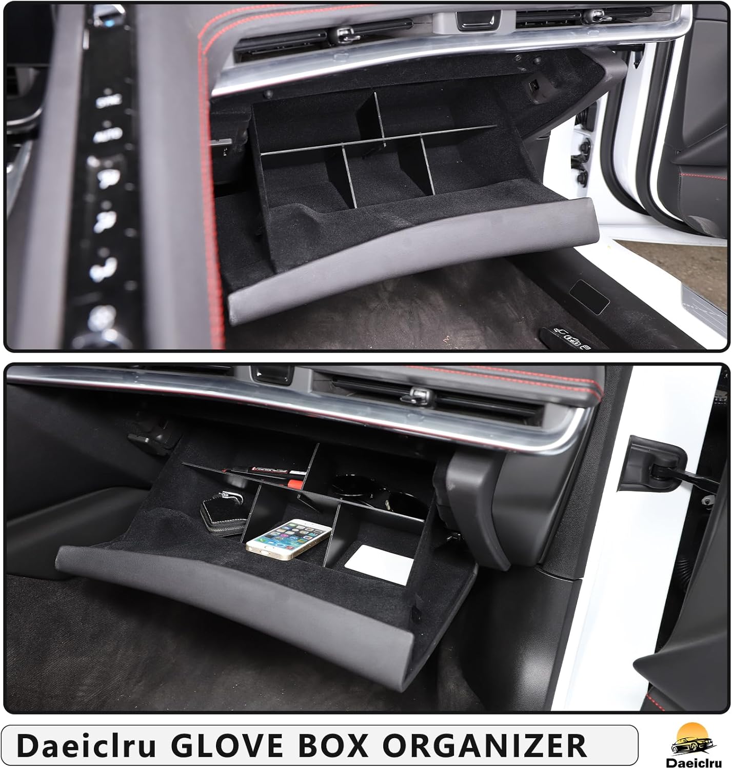 Daeiclru Glove Box Dividers Organizer Compatible with Chevrolet Corvette C8 2020-2026, ABS Insert Box Secondary Storage Glove Compartment Organizer Tray