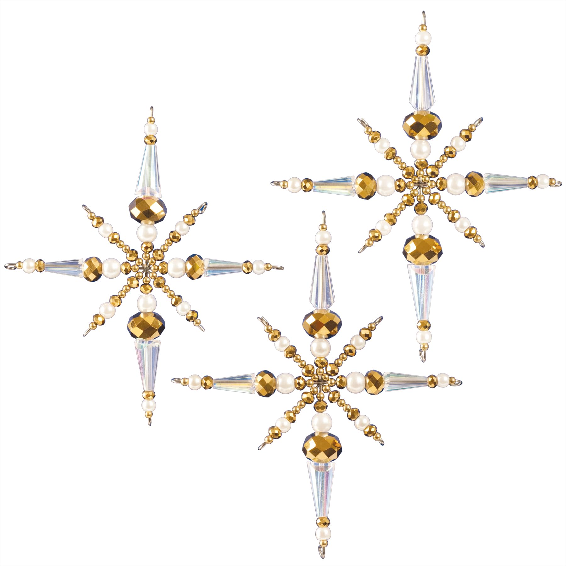 Solid Oak Short Tripod Gold Beaded Ornament Kit Xmas Stars, Metal, None, One Size