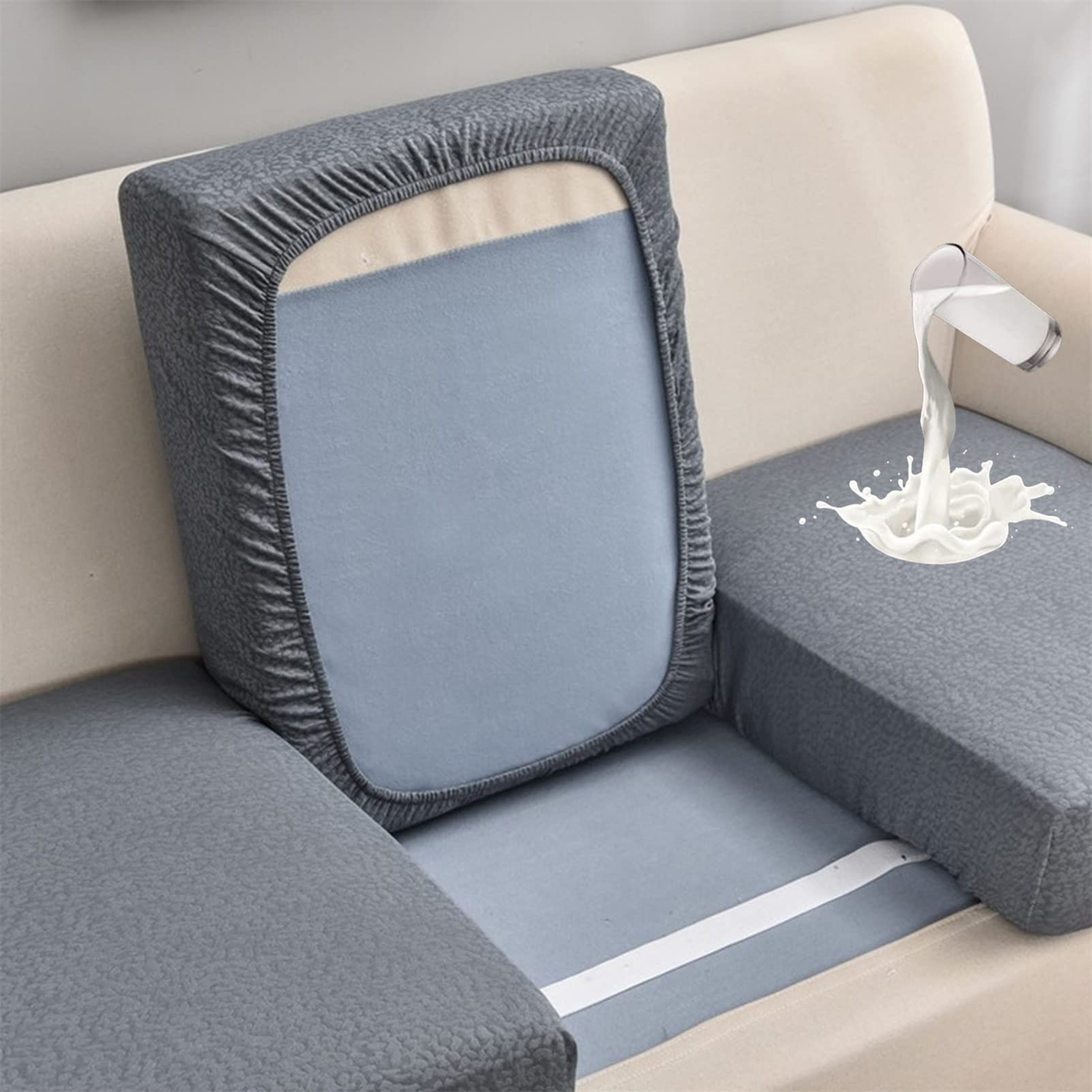 SHUOJIA Sofa Seat Cushion Covers, Waterproof Sofa Seat Cushion Covers Replacement, Stretch Sofa Cushion Protector for Individual Cushions,Seat Couch Cover for Pets & Kids (1-Seater,Grey)