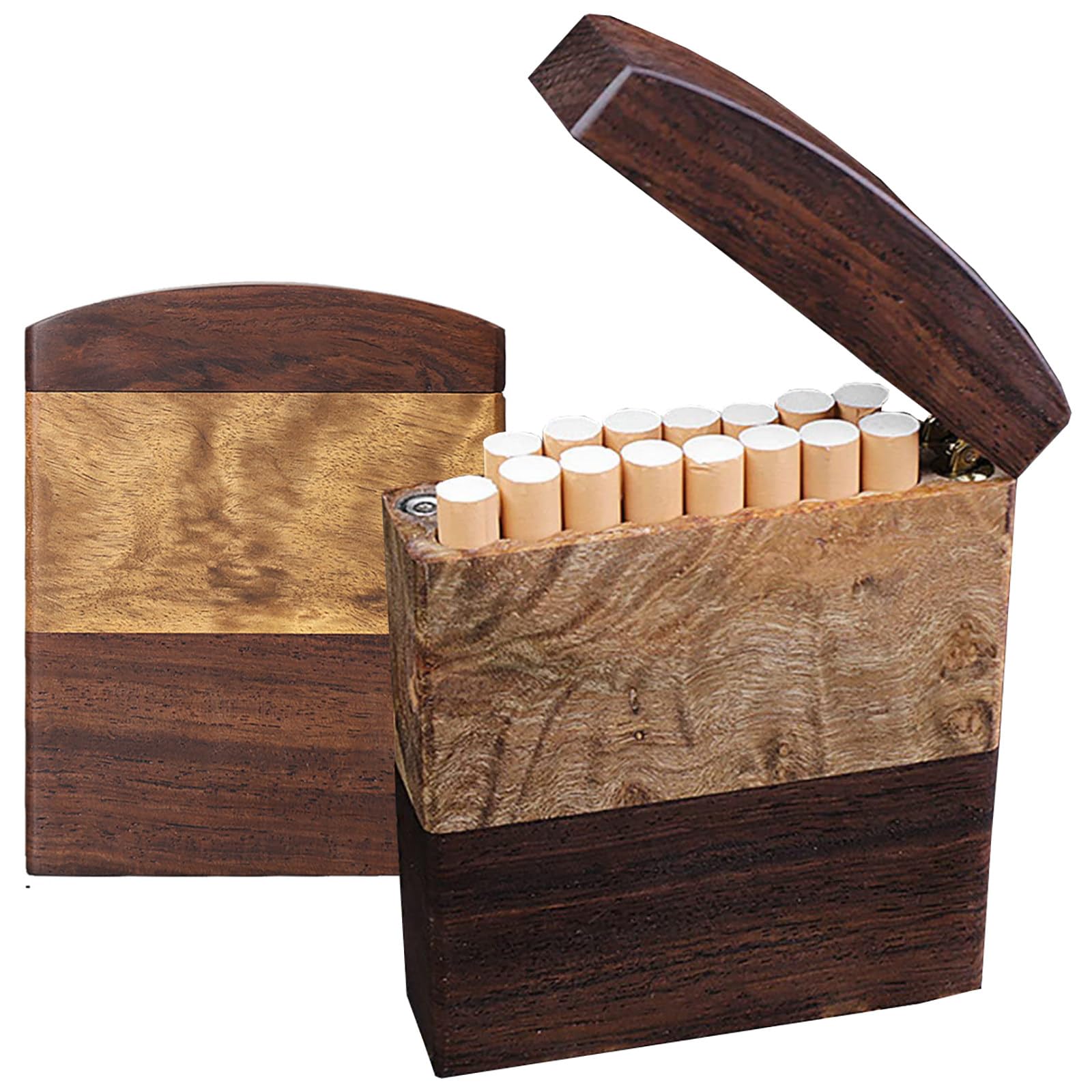Étui à cigarettes en ébène portable avec compartiment bois