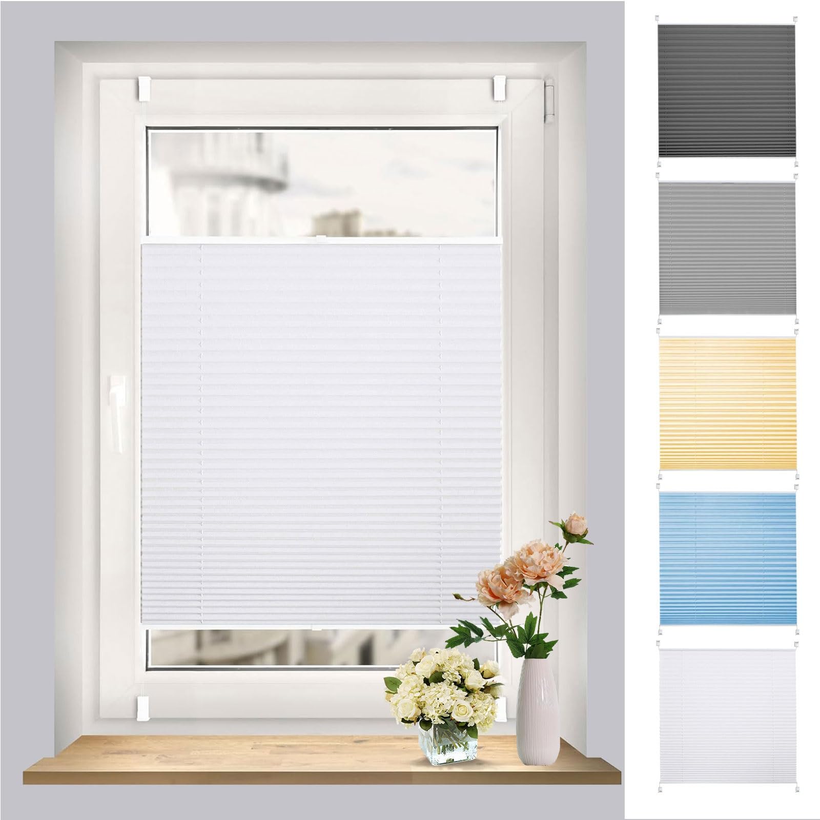 Store plissé 110 x 210 cm blanc jour nuit pour fenêtres et portes