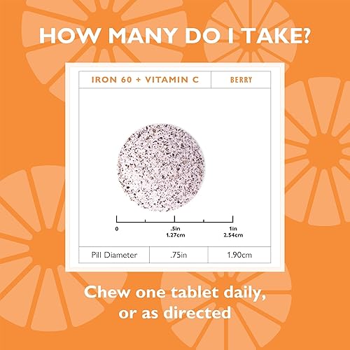 Vista 15 de Suplemento de hierro para celebrar vitaminas con 60 mg de hierro y vitamina C – Masticables de cítricos para pacientes bariátricos, bypass gástrico