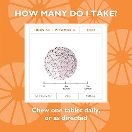 Celebrate Vitamins Iron Supplement with 60mg Iron & Vitamin C - Berry Chewables for Bariatric Patients, Gastric Bypass & Sleeve Gastrectomy Support - 30 Tablets for Post-Surgery Health Maintenance
