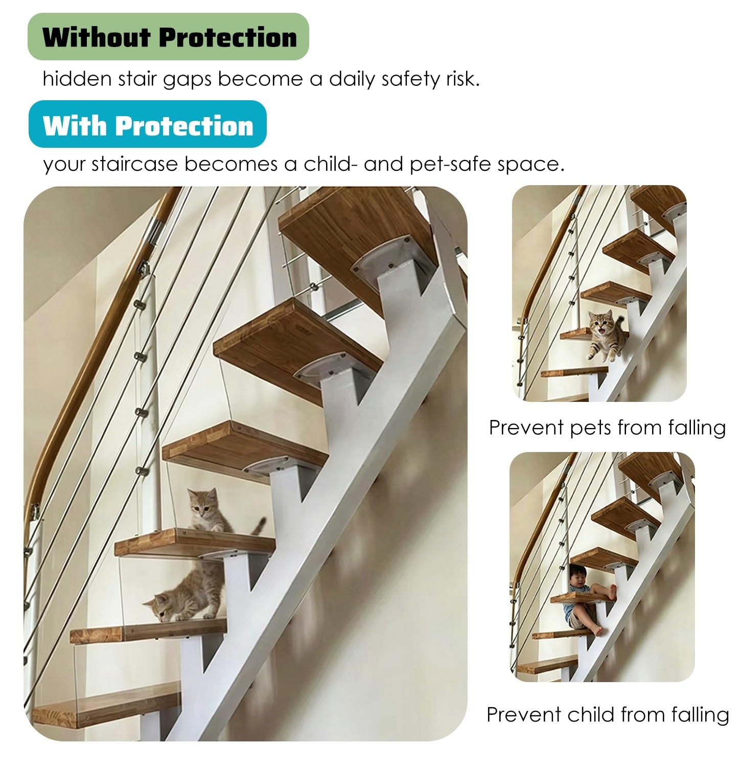 Treppenschutzgitter 8pcs Selbstklebender Treppenstufen Füller, Schutzabdeckung für den Bettbereich mit Abgerundeter Kante, Einsatzbarriere für Offene Treppen zum Schutz | W50xH15cm (20x6in)