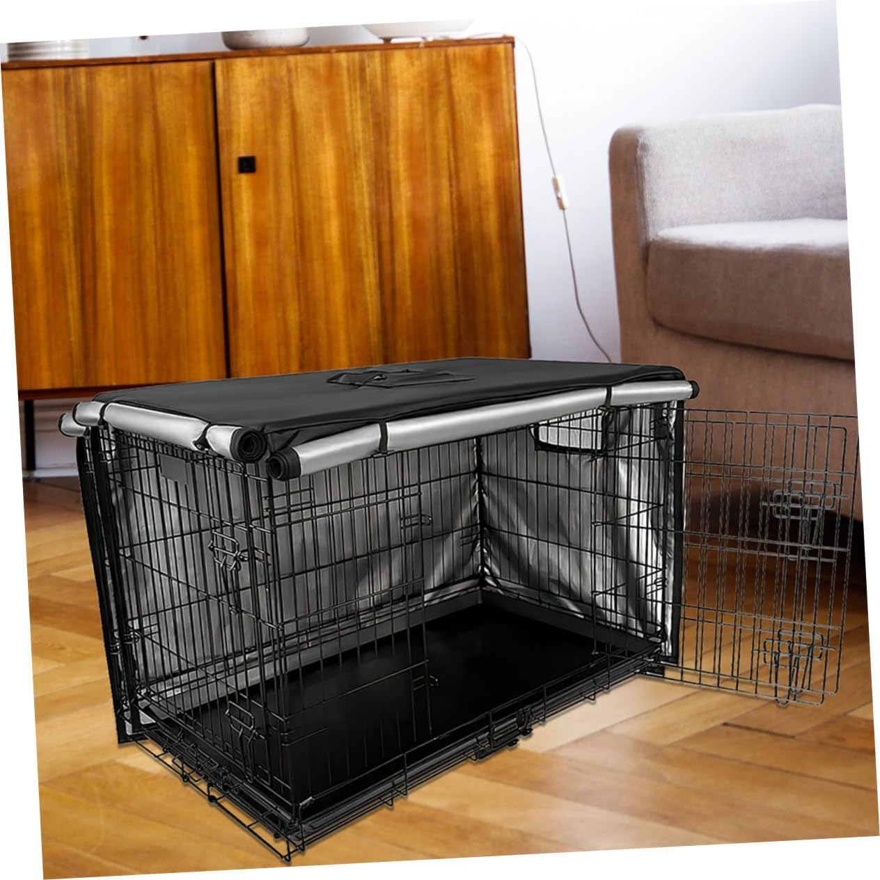 Toyvian Double Door Pet Kennel Cover Machine Washable Oxford Fabric Dog Crate Shade Windproof Protective Cover