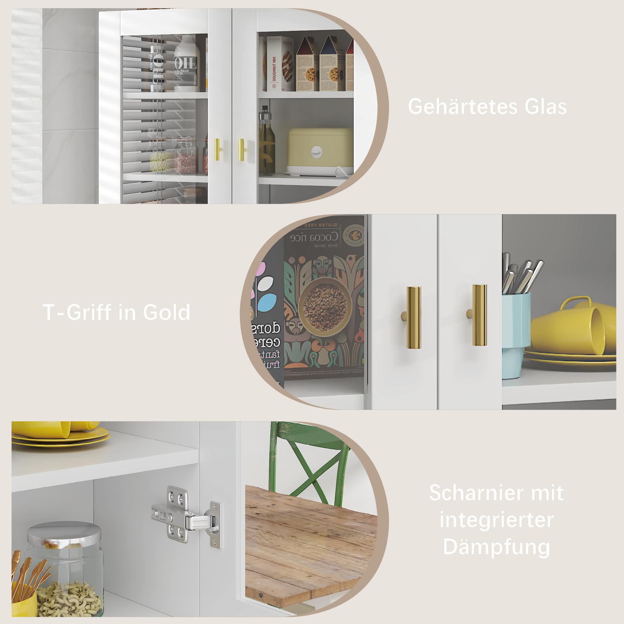 KEEPREAPER Hängeschrank 70cm Küchenhängeschränke mit 2 Glastüren, Wandschrank für Gewürze, Medizinschrank & Apothekerschrank Wandmontage, Geeignet für Küchen, Wohnzimmer, Flur (Weiß)