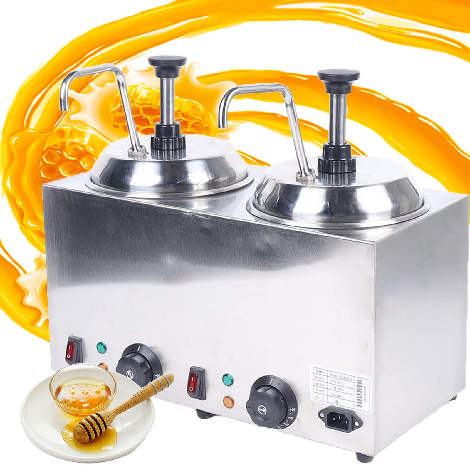 Distributore di formaggio commerciale, riscaldatore elettrico in acciaio inox con pompa, design da banco per ristoranti ed eventi, ideale per servire condimenti caldi
