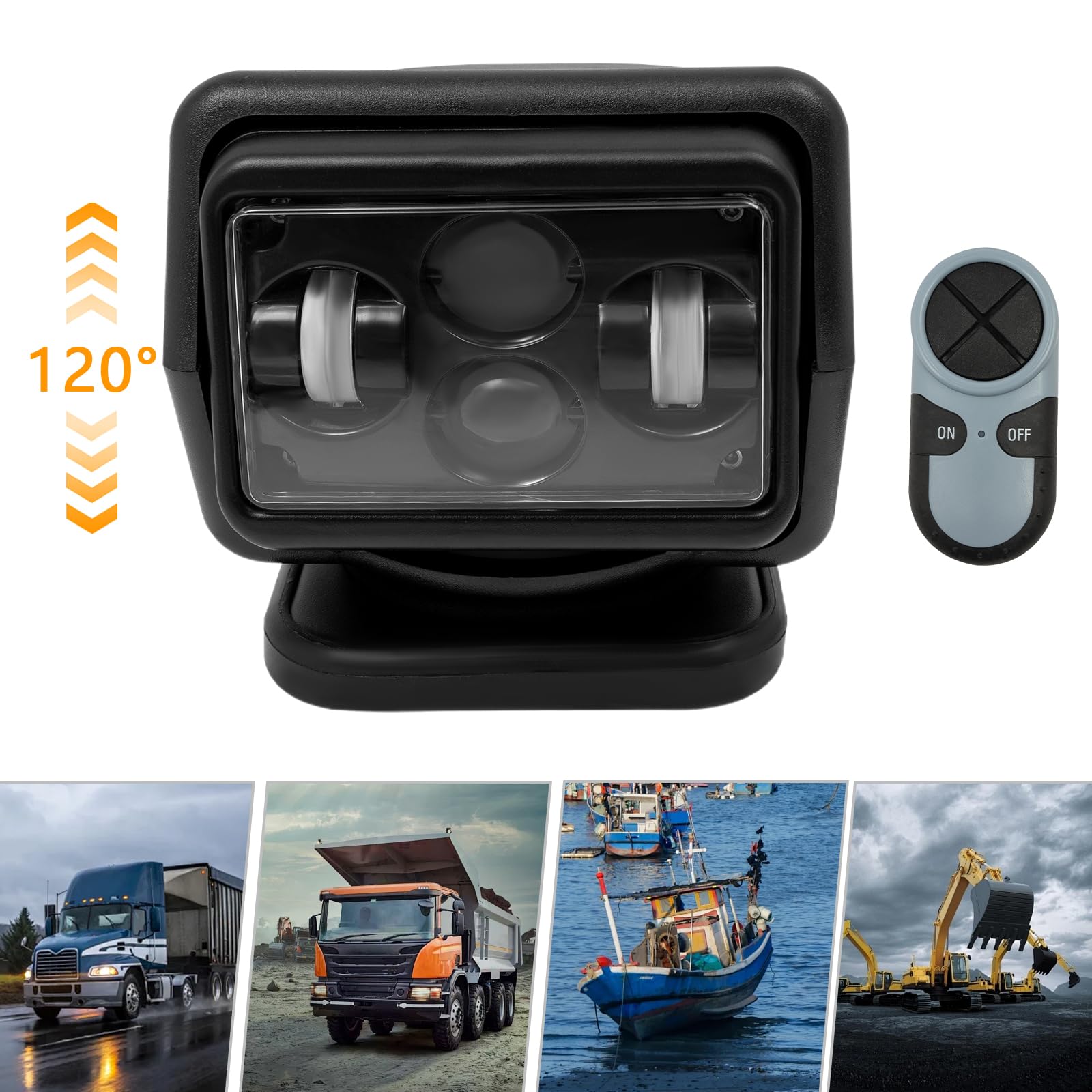 LED Suchscheinwerfer mit Funkfernsteuerbar & Magnetfuß, Wetterfest 360 Grad Drehbar Arbeitsleuchte 60W Suchlicht, Beleuchtung Entfernung 600m, für Geländewagen, Lastwagen, Boote (60W-Schwarz)