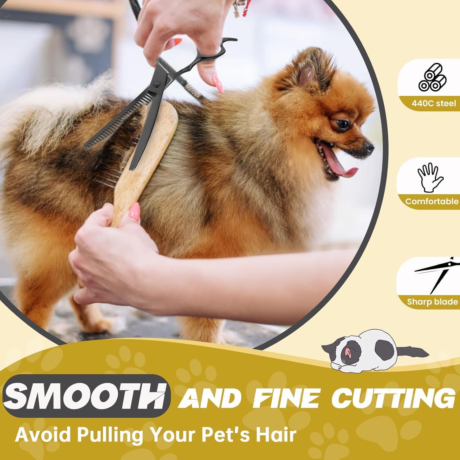 JASON 7" Curved Chunker Dog Scissors - Ergonomic Pet Scissors Black Shears 440C Stainless Steel Grooming Professional For Groomer Christmas Gift