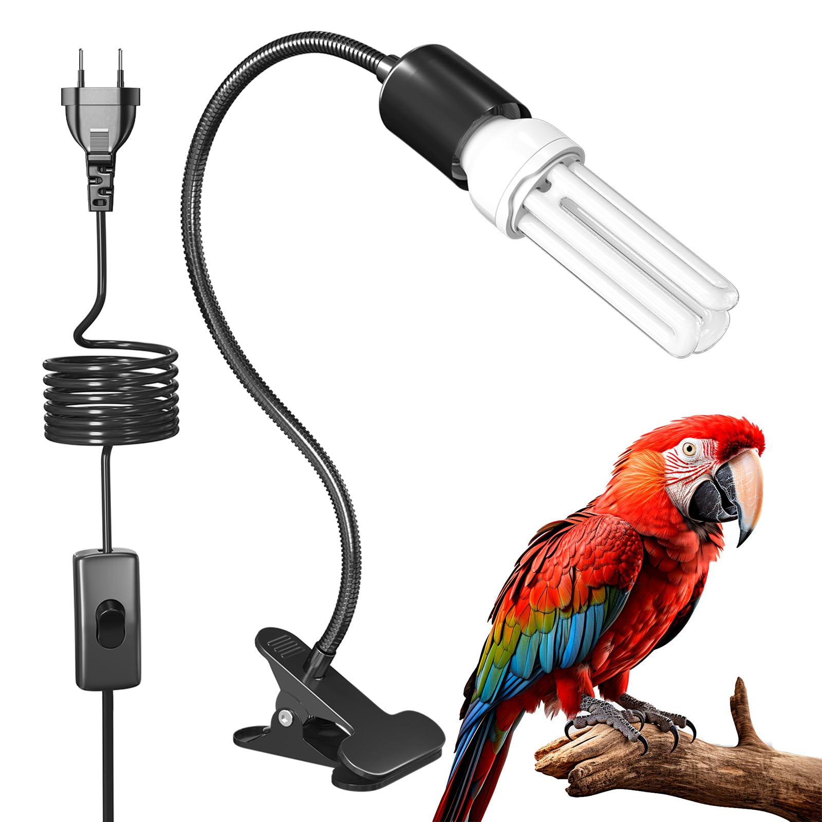 GlowUp UVB 2.4 Kit complet d'éclairage pour oiseaux, lampe à pince avec UVB 2.4 ampoule E27 20W pour oiseaux