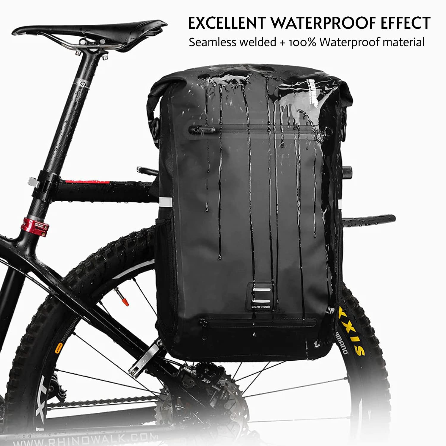 BAIGIO Bolsa 3-en-1 para Bicicleta con Portaequipajes, Impermeable, Bolsa Multifunción para Portaequipajes, 22-25 L, Mochila,Bolsa de Viaje, Bolsa de Equipaje,Bolsa Lateral con Red para Casco/Portátil