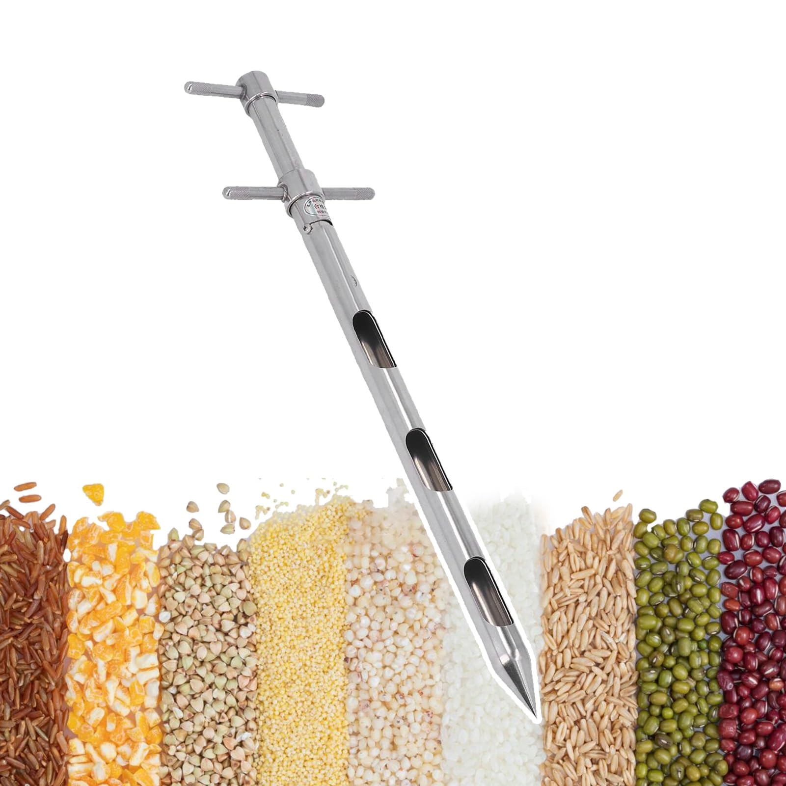 Muestreador de Granos metálico de Tres Zonas para muestreo de Alimentos, Fertilizantes y Polvos - Acero Inoxidable, 1 m (3,3 pies) de diámetro, 32 mm (1 1/4") para procesamiento de Alimentos