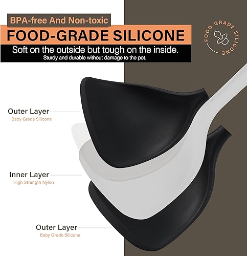 Miniatura 3 de Juego de utensilios de cocina de silicona, resistente al calor, juego de utensilios de cocina grandes con mango de madera largo, espátula de