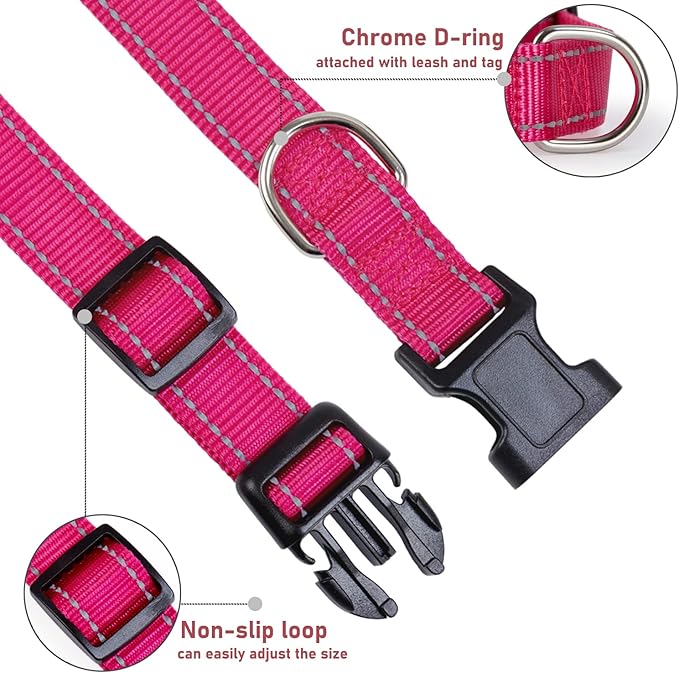 Collar Reflectante para Perro con Hebilla Ajustable, Talla S, Rosado miniatura 3