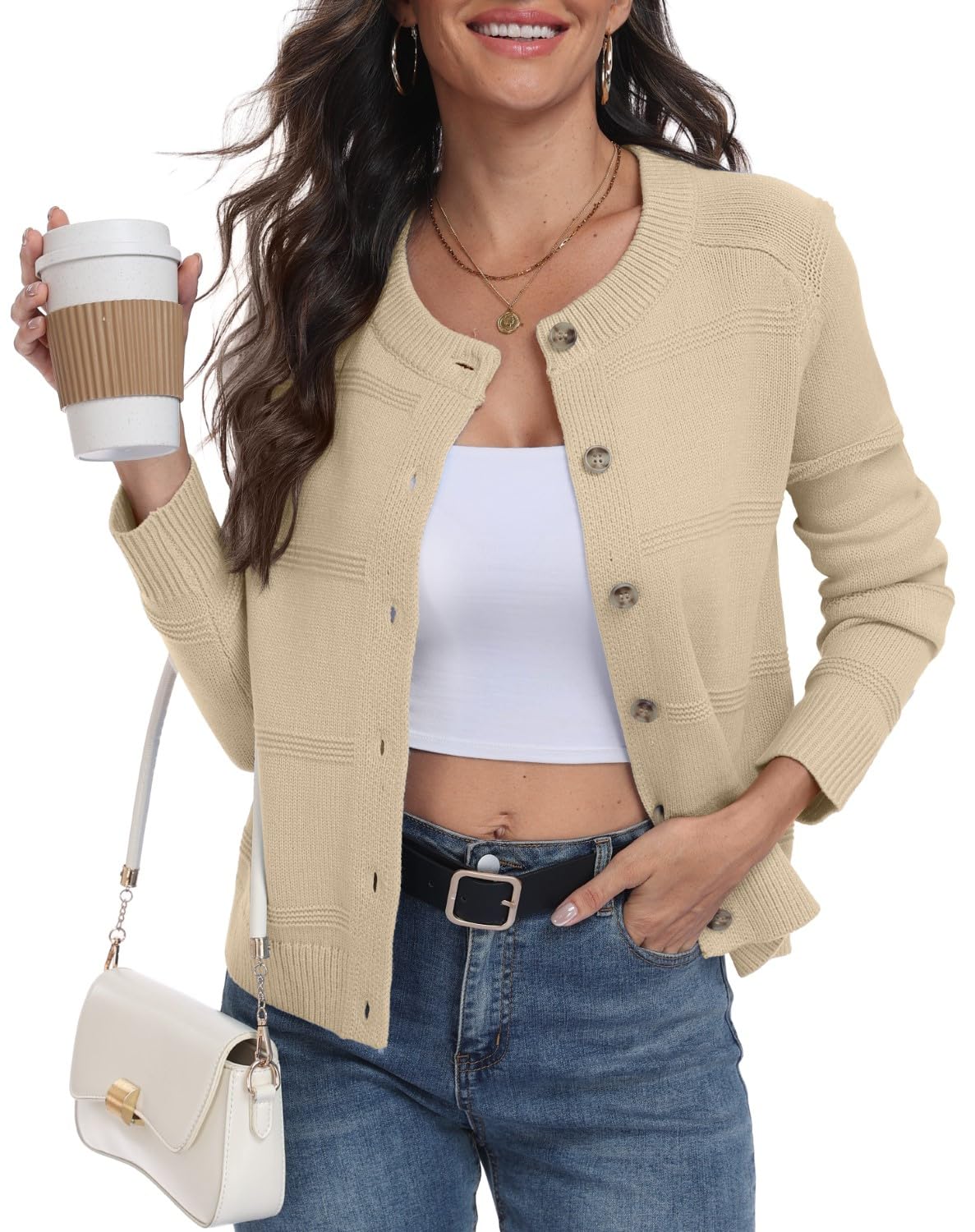 PrinStory Cardigan da donna UK in maglia a trecce a maniche lunghe con bottoni sul davanti maglione aperto sul davanti elegante capispalla