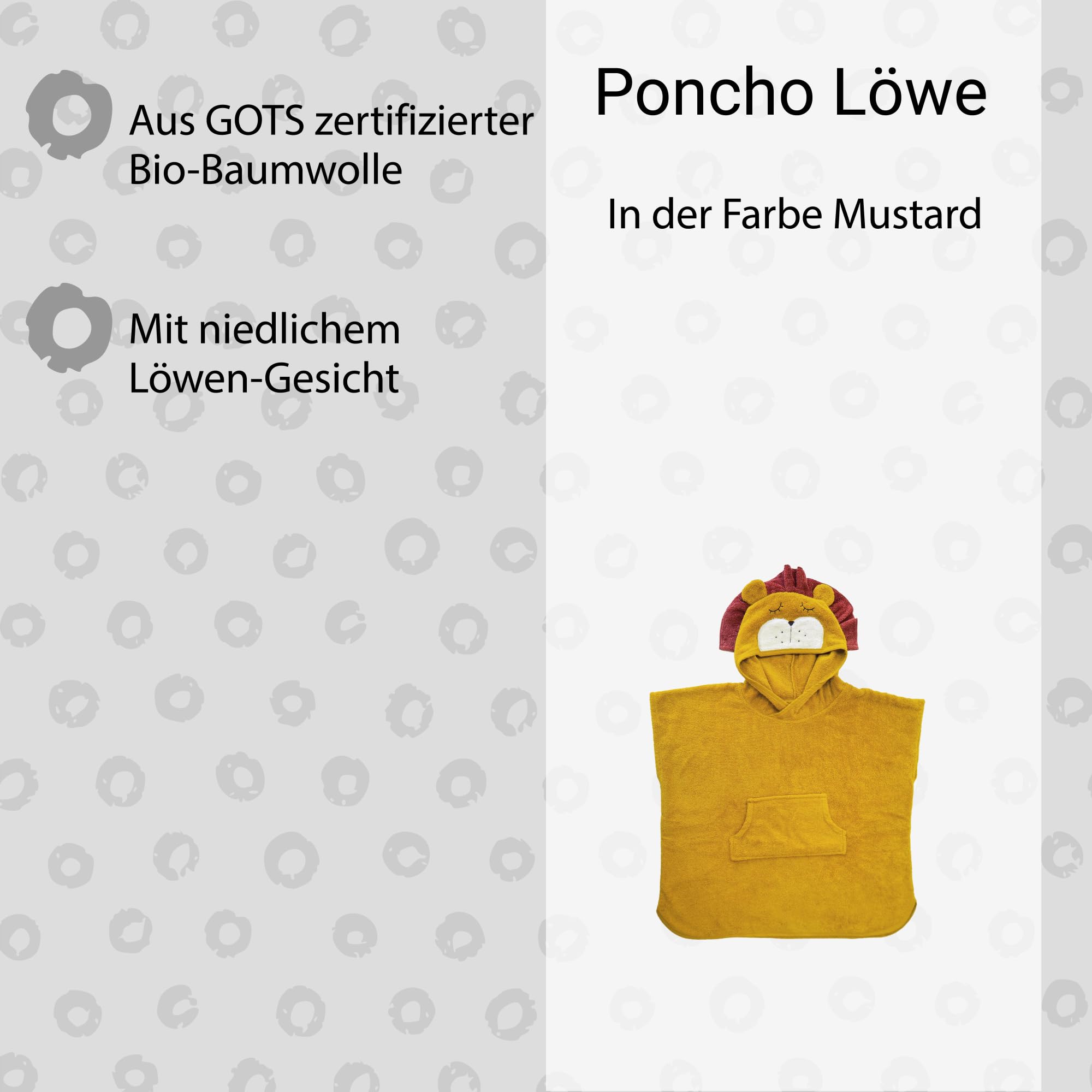 kikadu Poncho Löwe - Kinderhandtuch mit Tiergesicht aus 100% GOTS-zertifizierter Bio-Baumwolle