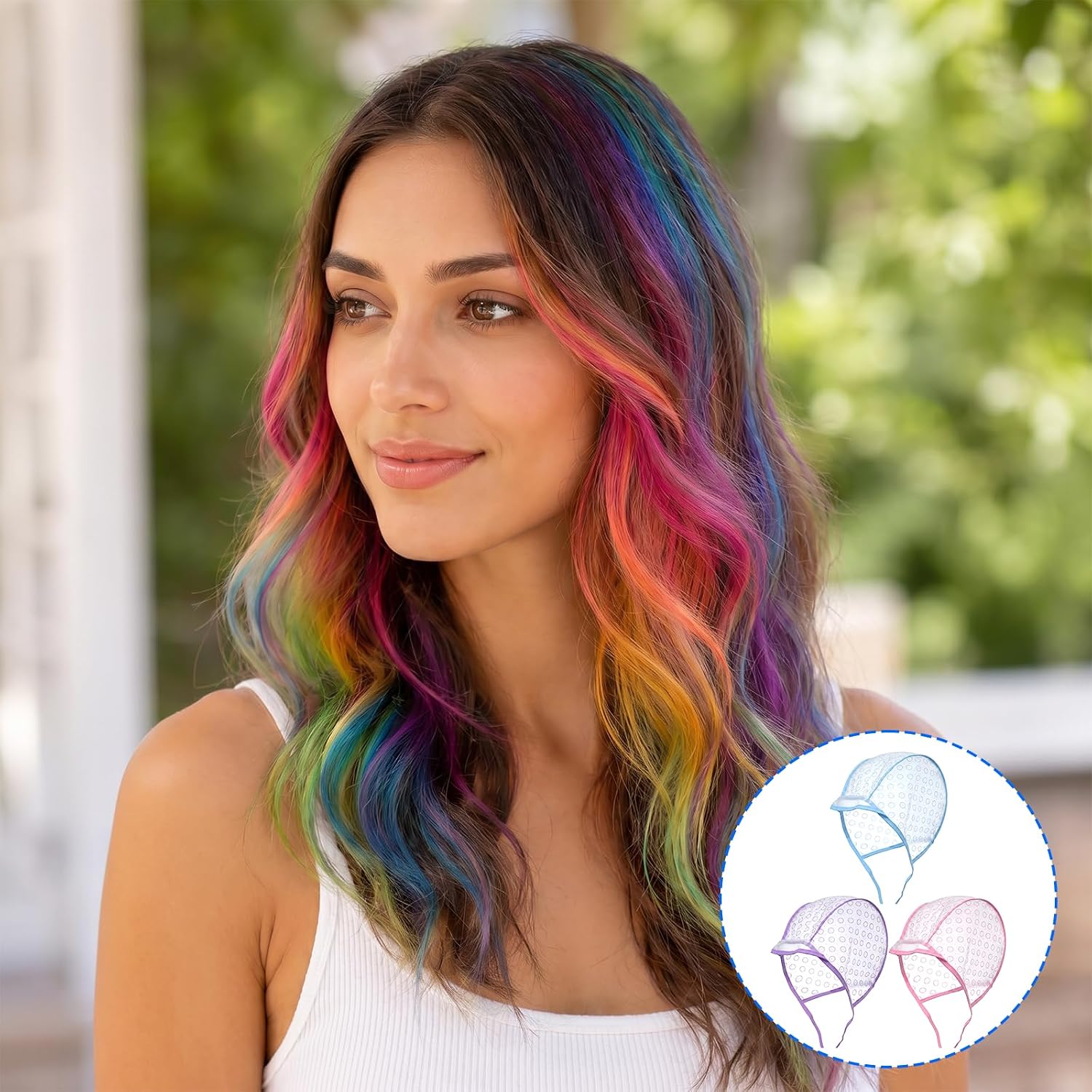 3 Sets Highlight Caps for Hair, Highlight Cap Sets Professional Highlights Cap Dye Bleach Cap With Hole and Hook Dye Kit with Hair Coloring Brush Dye Cap Highlighting Kit for Salon Hairdressing
