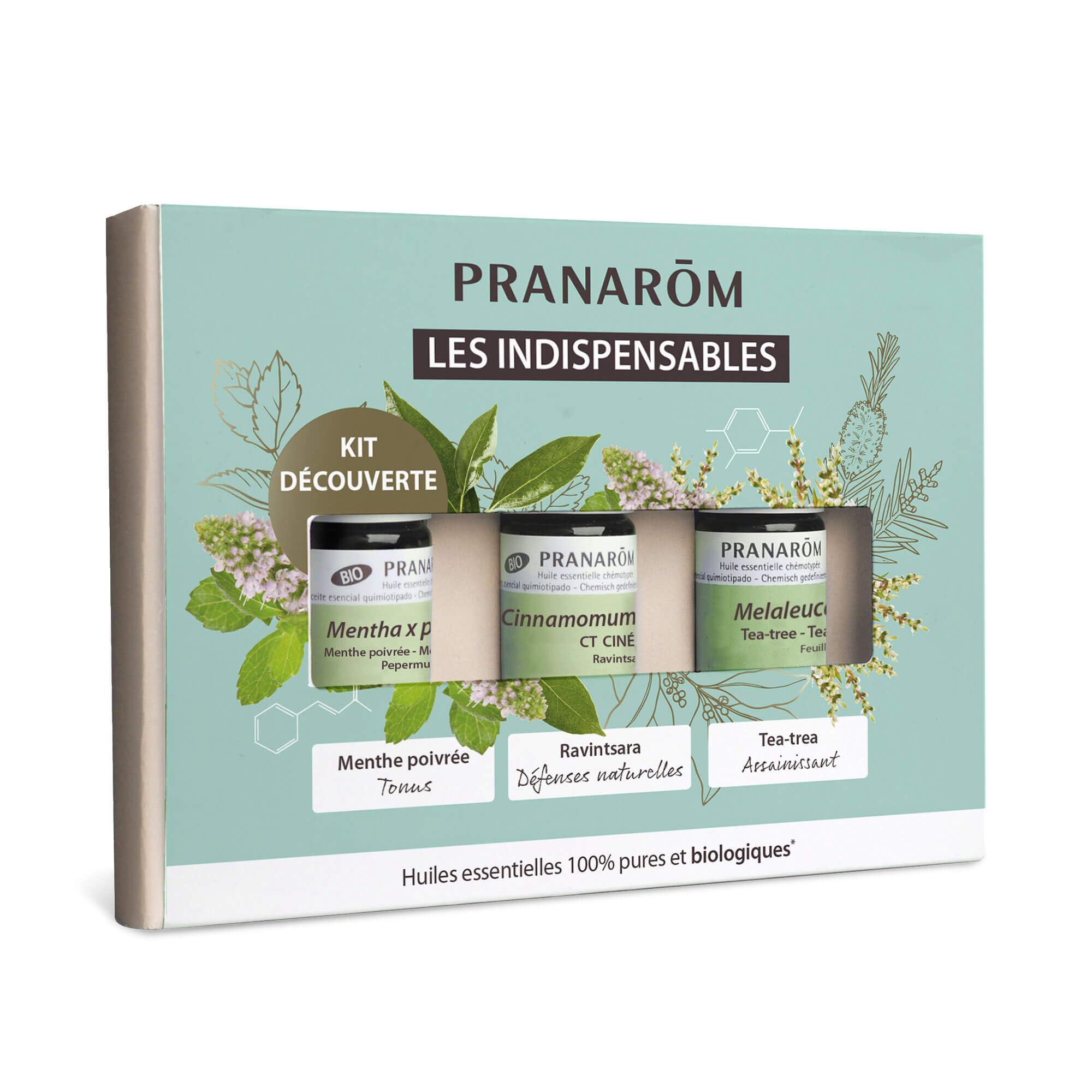 Pranarôm Coffret Les Indispensables Huiles Essentielles - Tea tree, Ravintsara, Menthe Poivrée - 3 x 5 ml