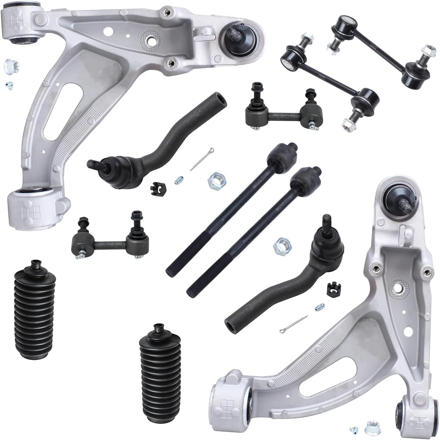 Detroit Axle - 12pc Front End Suspension Kit for 03-07 Cadillac CTS, Lower Control Arms w/Ball Joint Tie Rods Front and Rear Sway Bars Boots 2003 2004 2005 2006 2007 Replacement