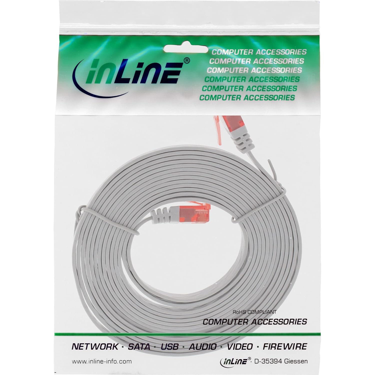 InLine Flat Ethernet LAN Patch Cable Blue Flachband Cable Flat - grau 2m - grau
