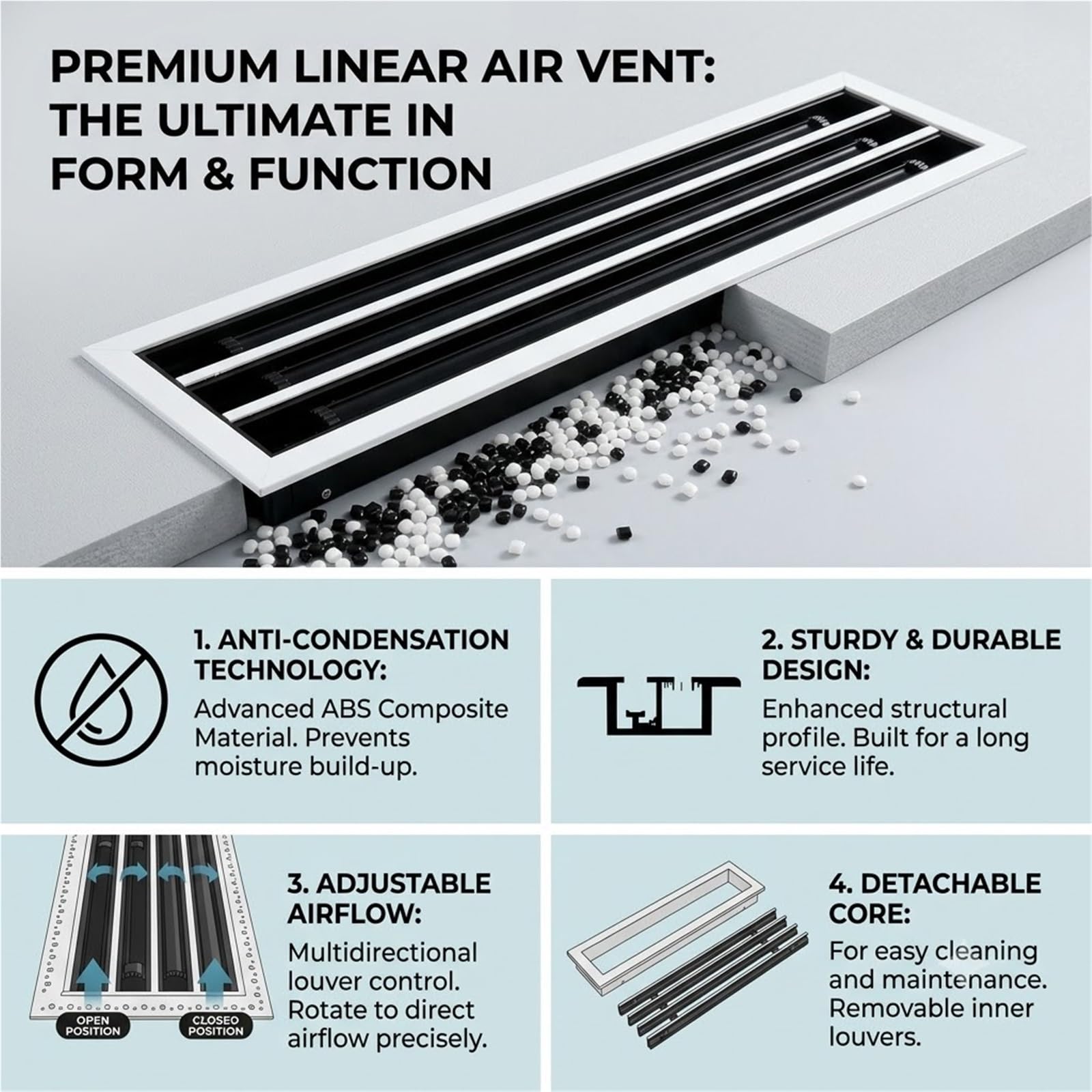 Diffuseur Fente Linéaire Sur Mesure ABS Grille AC Chaud Froid Amovible