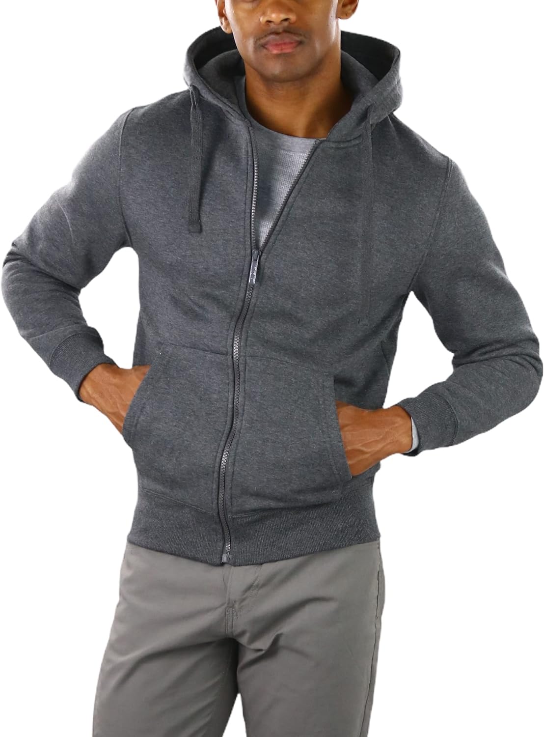 ToBeInStyle Men's Long Sleeve Kangaroo Pocket Zip Up Hoodie - Image 4