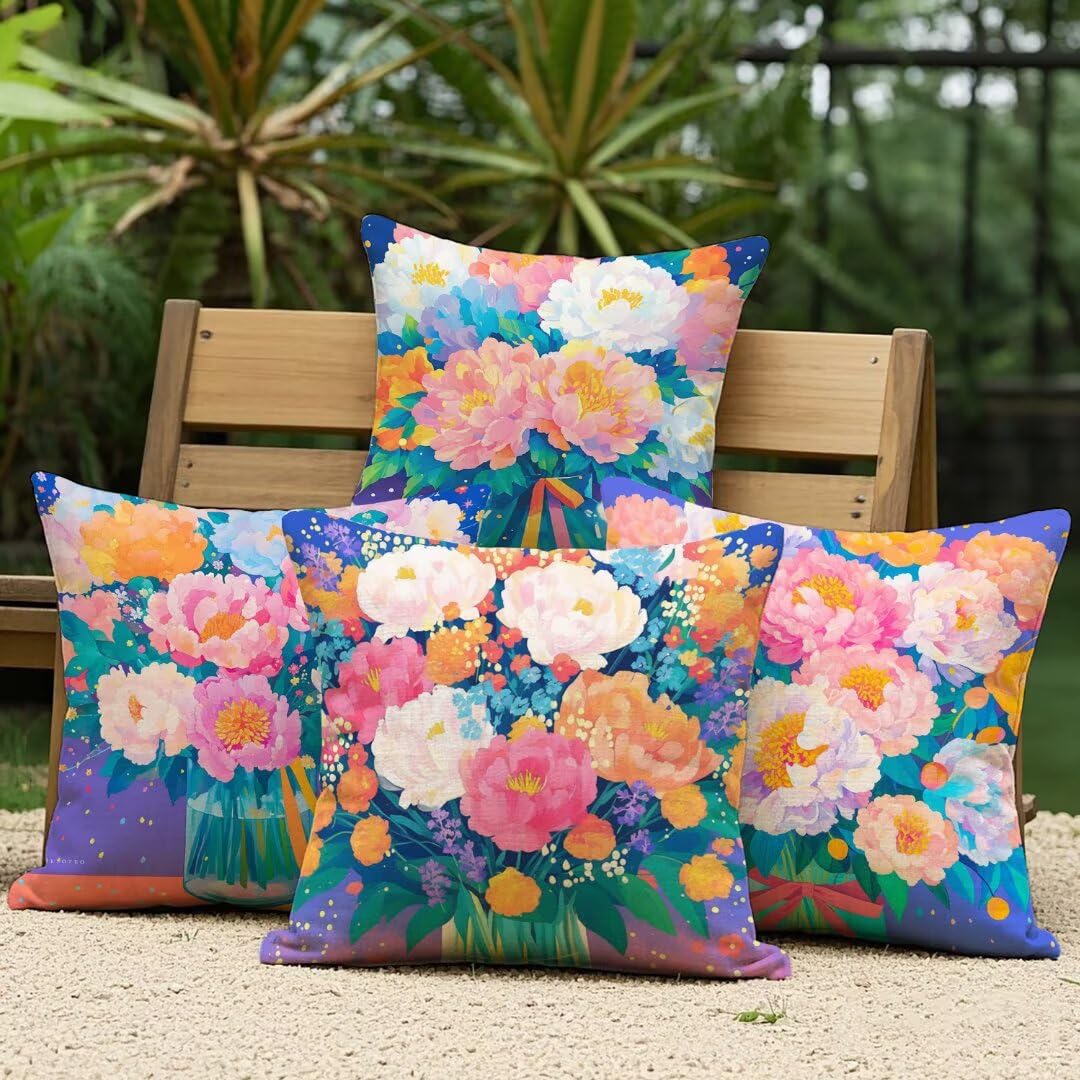 Fundas Cojines 40x40 cm Exterior Cojines Rosa Fundas de Almohada Juego de 4, Cuadrados Funda Cojin Flor Almohadas con Cremallera, Sofa Cama Decorativos para Hogar, Jardín, Salón y Dormitorio Ym623