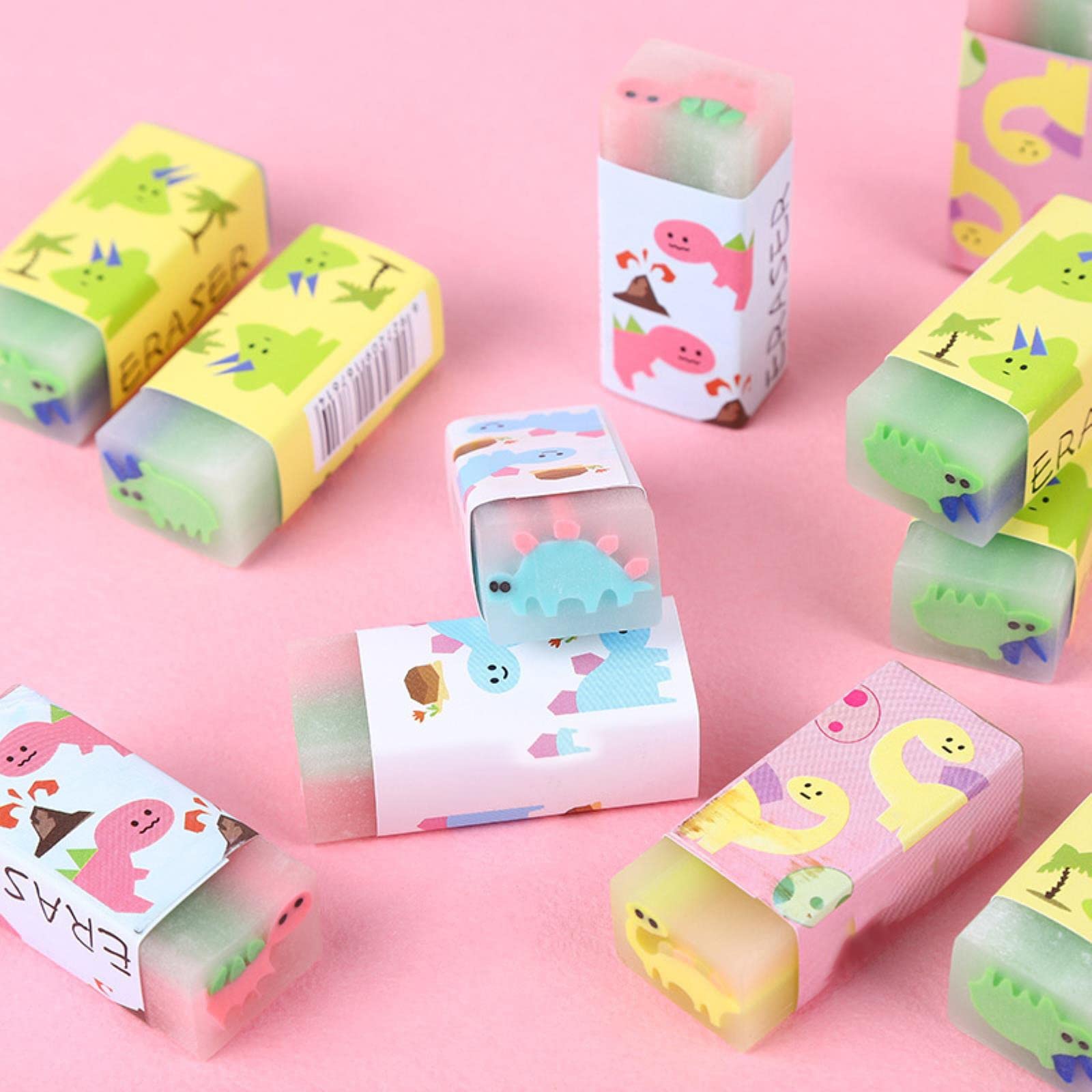 6 Gomme Kawaii A Rullo Con Theme Dinosauro - Cancellare E Raccolta Detriti Per Scuola E Ufficio - Foto 4