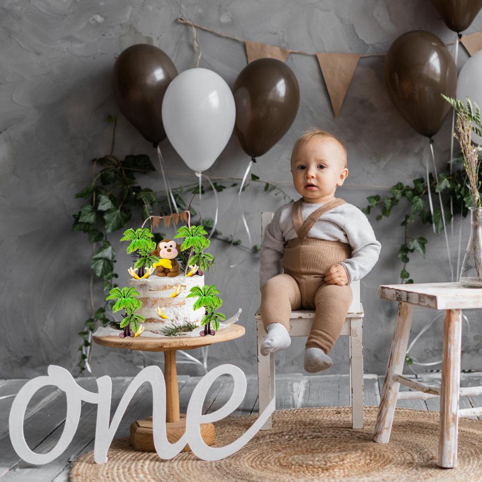 VEGCOO 13-teiliges Kuchendekorationsset – Tiere & Blätter, Affen-Motiv, Mit Happy Birthday Banner – Für Dschungel-Partys VEGCOO 13-teiliges Kuchendekorationsset – Tiere & Blätter, Affen-Motiv, Mit Happy Birthday Banner – Für Dschungel-Partys