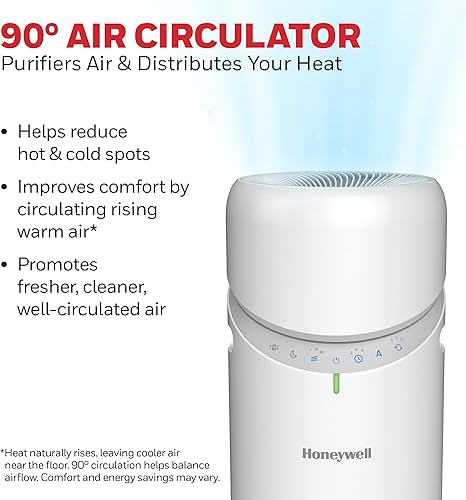 Miniatura 5 de Honeywell Allergen Plus Purificador de aire HEPA 3 en 1, ventilador y flujo de aire ajustable con circulación de 30, 90 o 360 para habitaciones