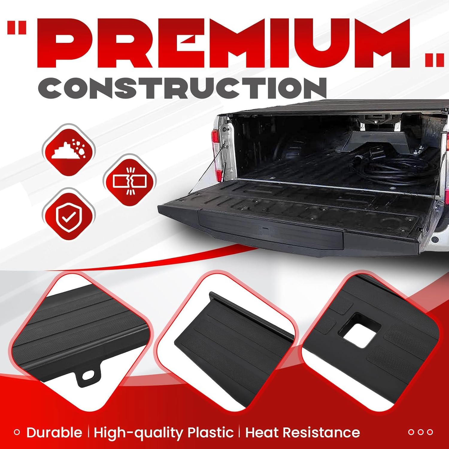 ECOTRIC Tailgate Molding Trim Compatible with 2017-2022 Ford F250 F350 Super Duty Replacement for HC3Z-9940602-A FO1904134 Flexible Flex Step Rear Center Tailgate Cap Top Protector Cover