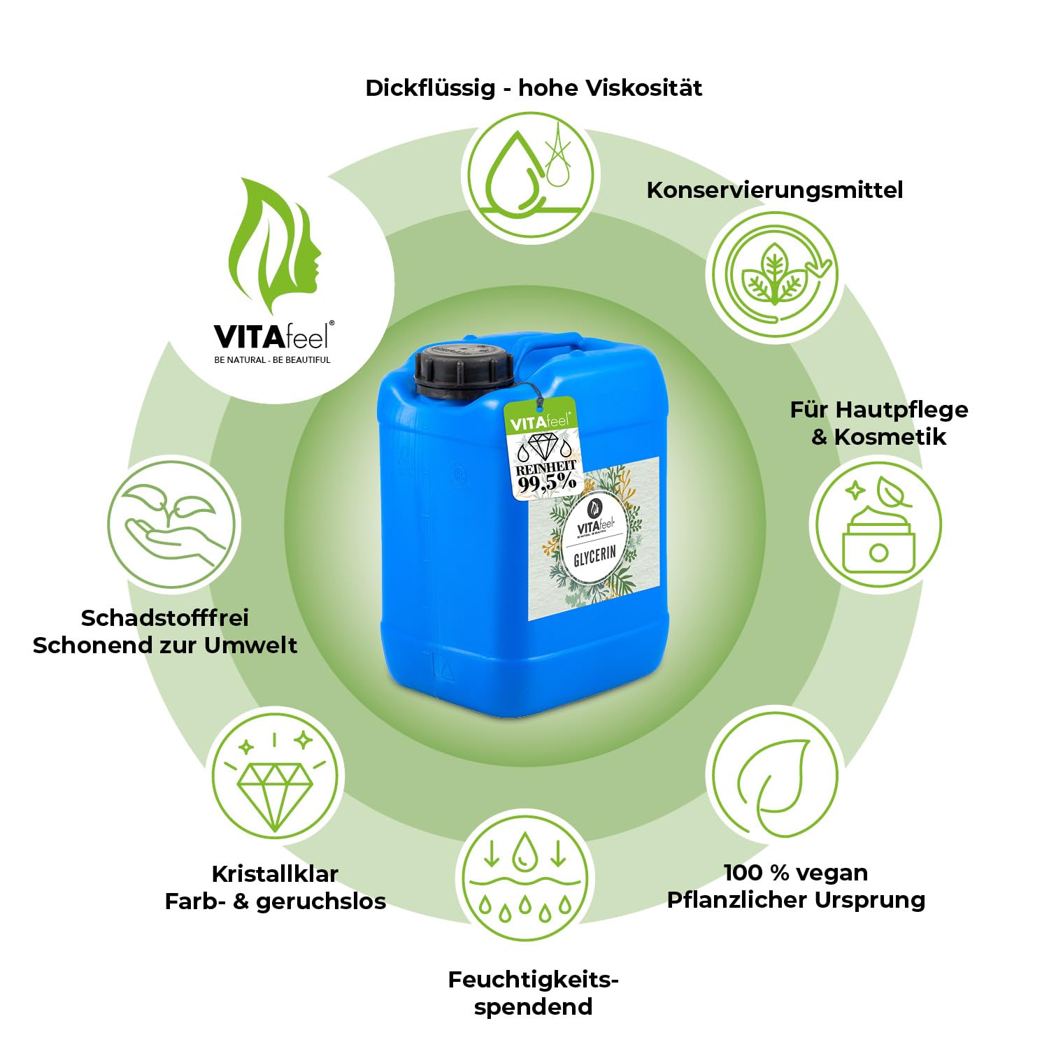 GreatVita Glycerin 10 Liter 99,5% | Rein pflanzlich und vegan – vielseitig einsetzbar für Kosmetik, Hautpflege und DIY-Projekte | Farb- und geruchlos, niedrige Viskosität