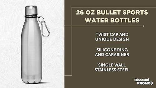 Miniatura 3 de DISCOUNT PROMOS Botellas de agua de acero inoxidable con forma de bala de 26 onzas, juego de 10, a prueba de fugas, con mosquetón, a prueba de