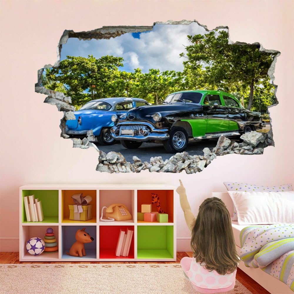 Sticker Mural 3D | Voiture Autocollant De Décoration En Vinyle D'Art | Arbre Décoller Et Coller | Décor De Chambre D'Enfant De Chambre De Filles De Garçons De Bordure Fissurée