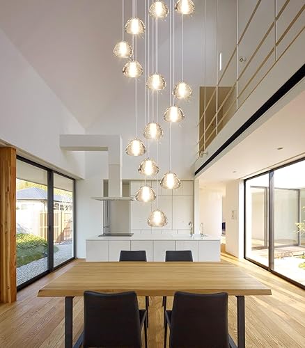 Miniatura 8 de Lámpara de araña de cristal moderna para pasillo LED de oro iluminación de techo para escalera lámpara para sala de estar vestíbulo entrada