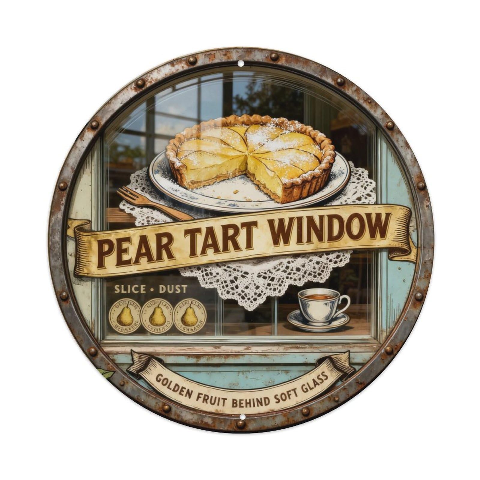 Pear Tart Window Sign Metal Tin Sign Plaque