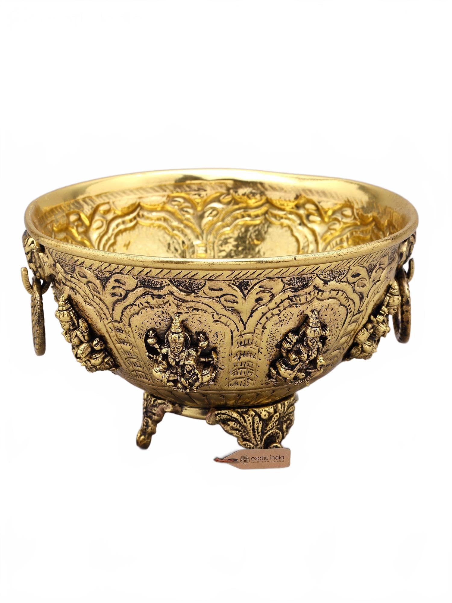 Exotic India Superfine Ashtalakshmi Ritual Bowl in Brass | Goddess Lakshmi Puja Vessel for Home, Temple & Spiritual Rituals