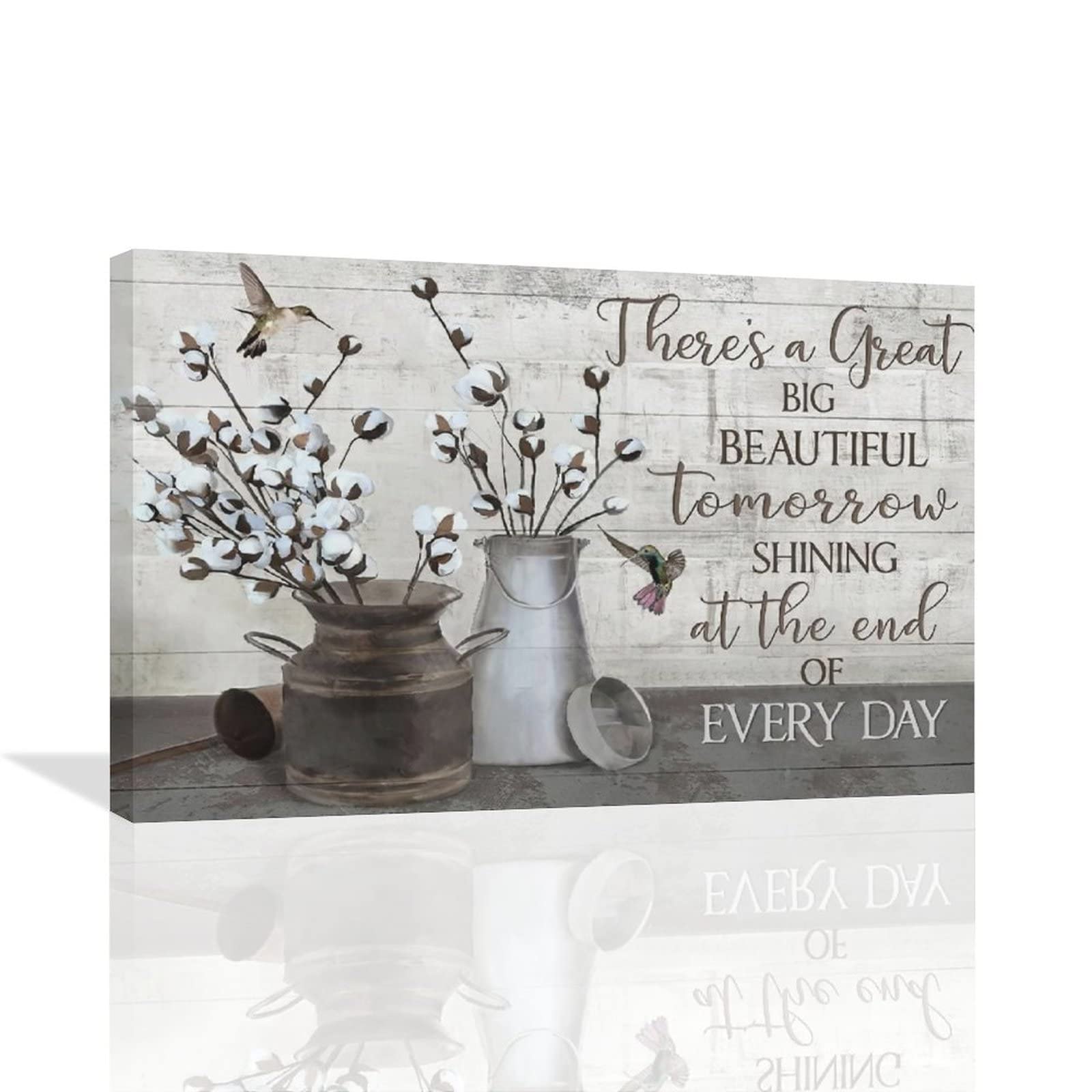 Farmhouse Wall Art Cotton Pictures Wall Decor Rustic Canvas Prints Country Decorations Hummingbird Painting Framed Artwork Office Home Decor For Bathroom Bedroom Dining Living Room 24"x16"