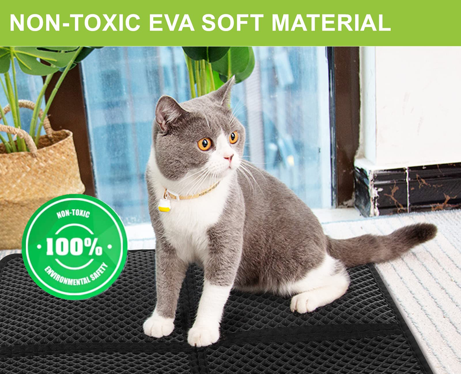 Pecute Tappetino Lettiera Gatto (60 * 42cm, Grigio), Tappetino Sabbia Gatto Utilizzato in Varie Lettiere, Doppio Strato Tappetini Igienici con Grandi Fori, Impermeabile e Antiscivolo, Facile da Pulire