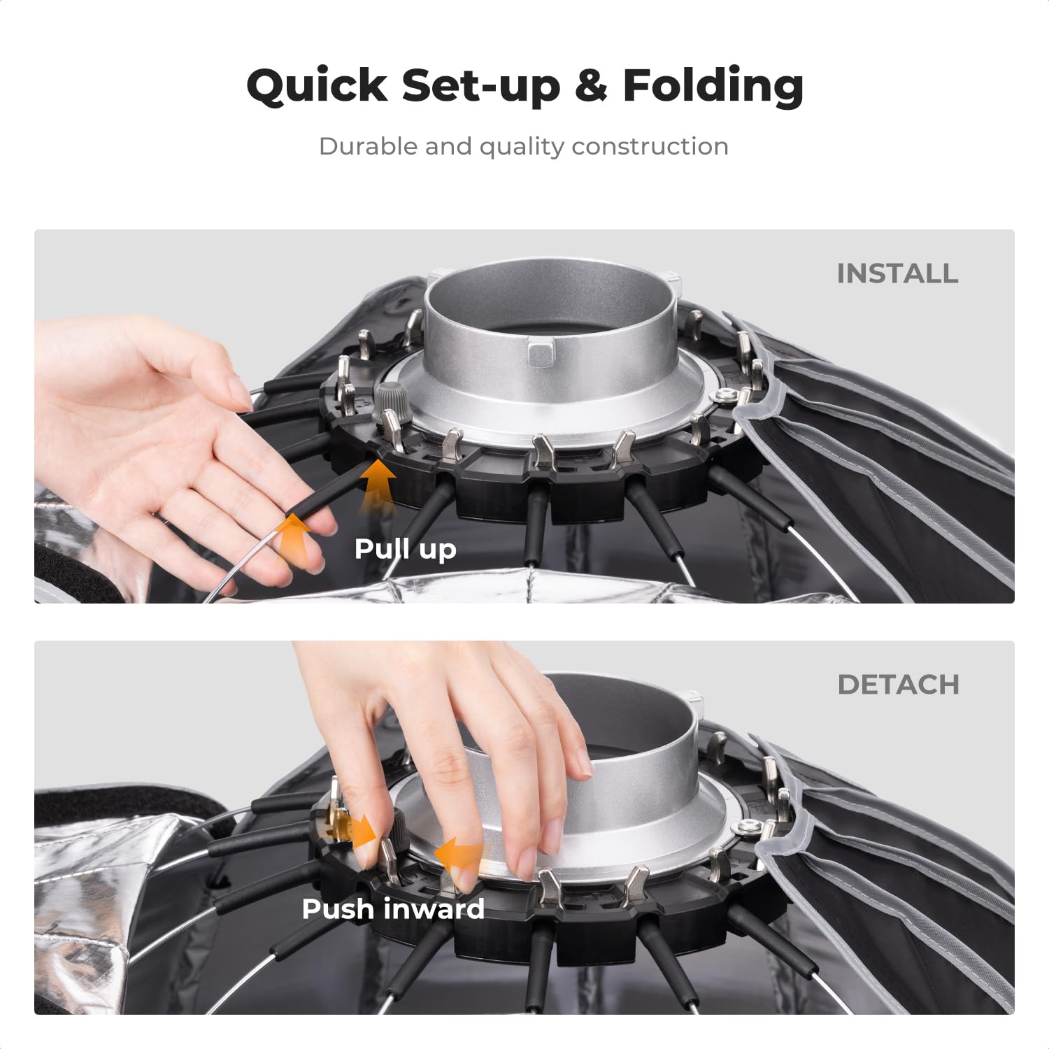 K&F Concept 47“/120cm Softbox Parabolic Hexadecagon Compatible with Bowens Mount, with Honeycomb Grid, Light Diffusers, Carrying Bag, for Photography Studio Speedlite Flash and Monolight