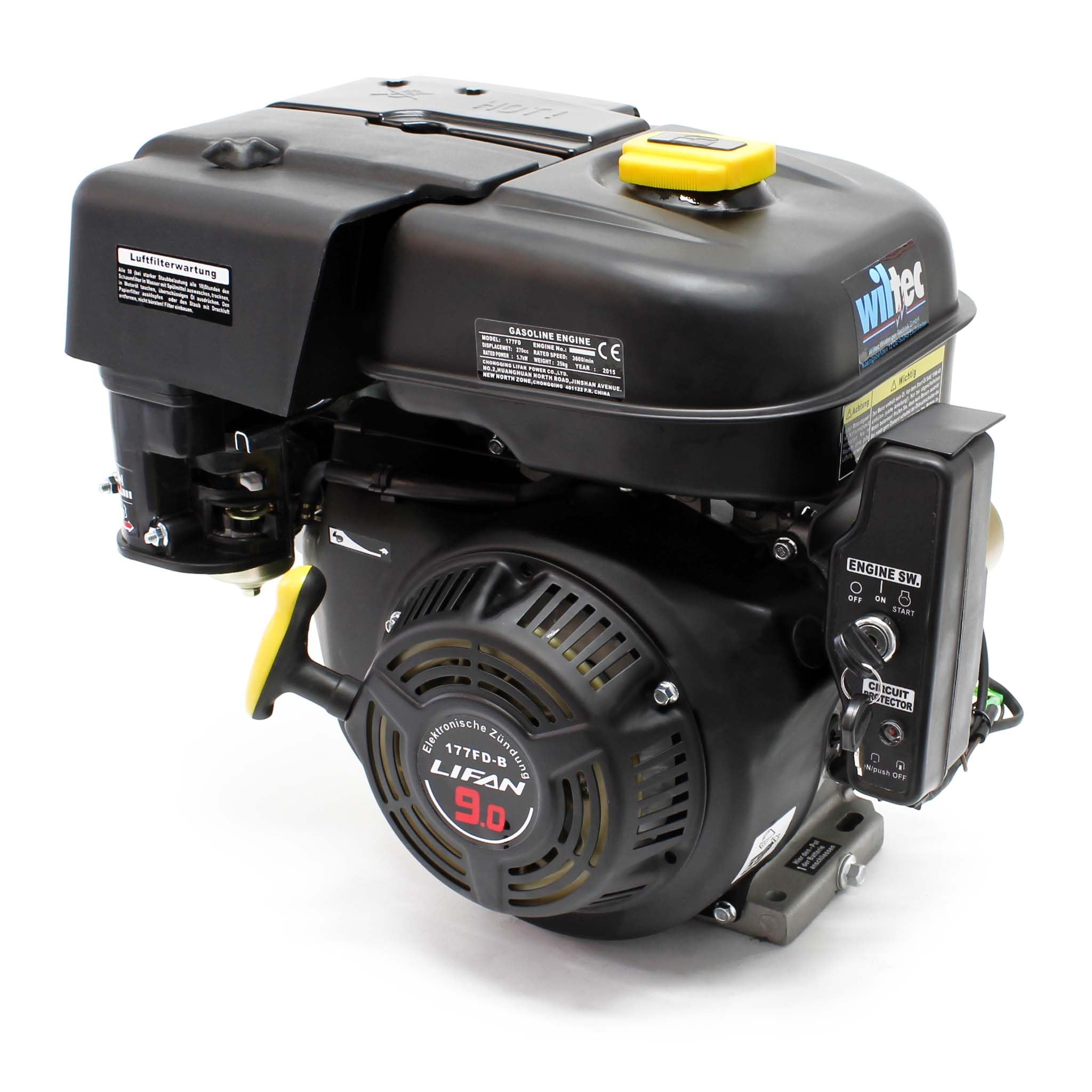 LIFAN 177 Moteur essence 6.6kW (9CV) 4-temps 25.4mm Monocylindre avec Démarreur électrique 12V