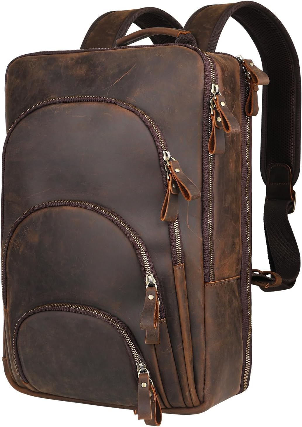 Fshsup Full Grain Leather Backpack 15.6" Laptop Bag Men's Vintage Genuine Leather Business Travel Hiking Camping Daypack (Gray)