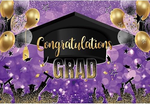 Leyiyi 10x7ft Congratulations Grad Backdrop Black and Gold Balloon Bachelor Cap 