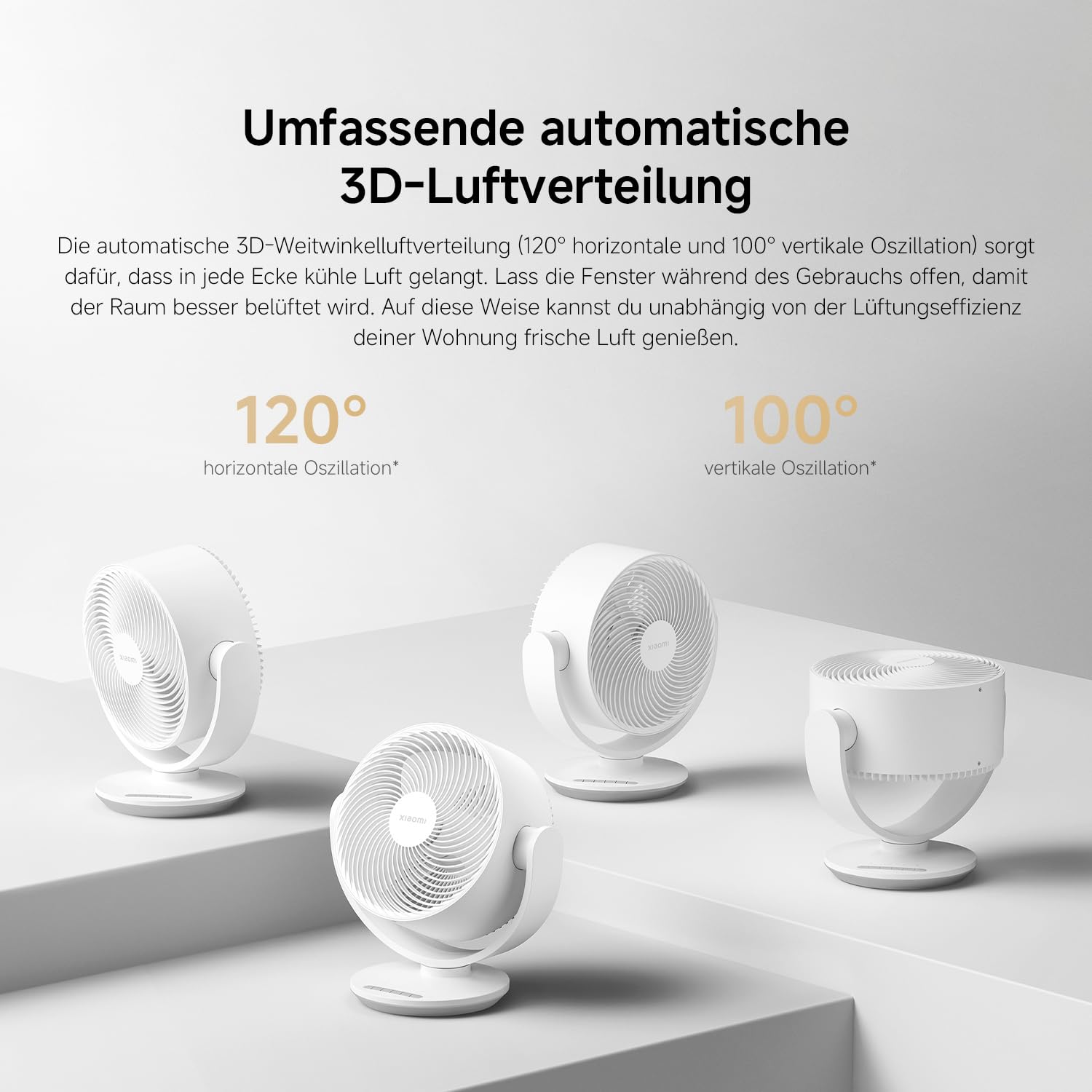 XIAOMI Smart Desktop Air Circulation Fan - Tischventilator mit 1180m³/h und 3D-Luftverteilung, 100 Stufen Windgeschwindigkeit, Ultra Leise 28.4dB(A), USB-C, Weiß