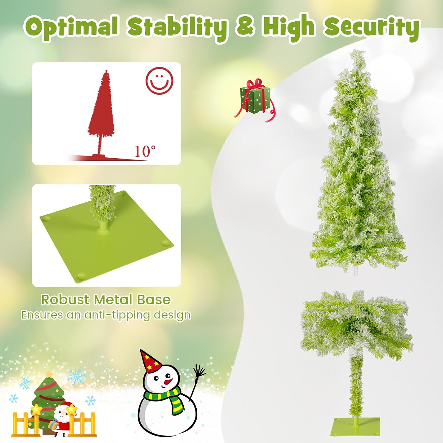 DORTALA 5 FT Pre-lit Christmas Tree, Pencil Flocked Artificial Whimsical Xmas Tree with Bendable Top, 80 Warm White LED Lights, 216 Branch Tips, 8 Modes, Holiday Party Decor