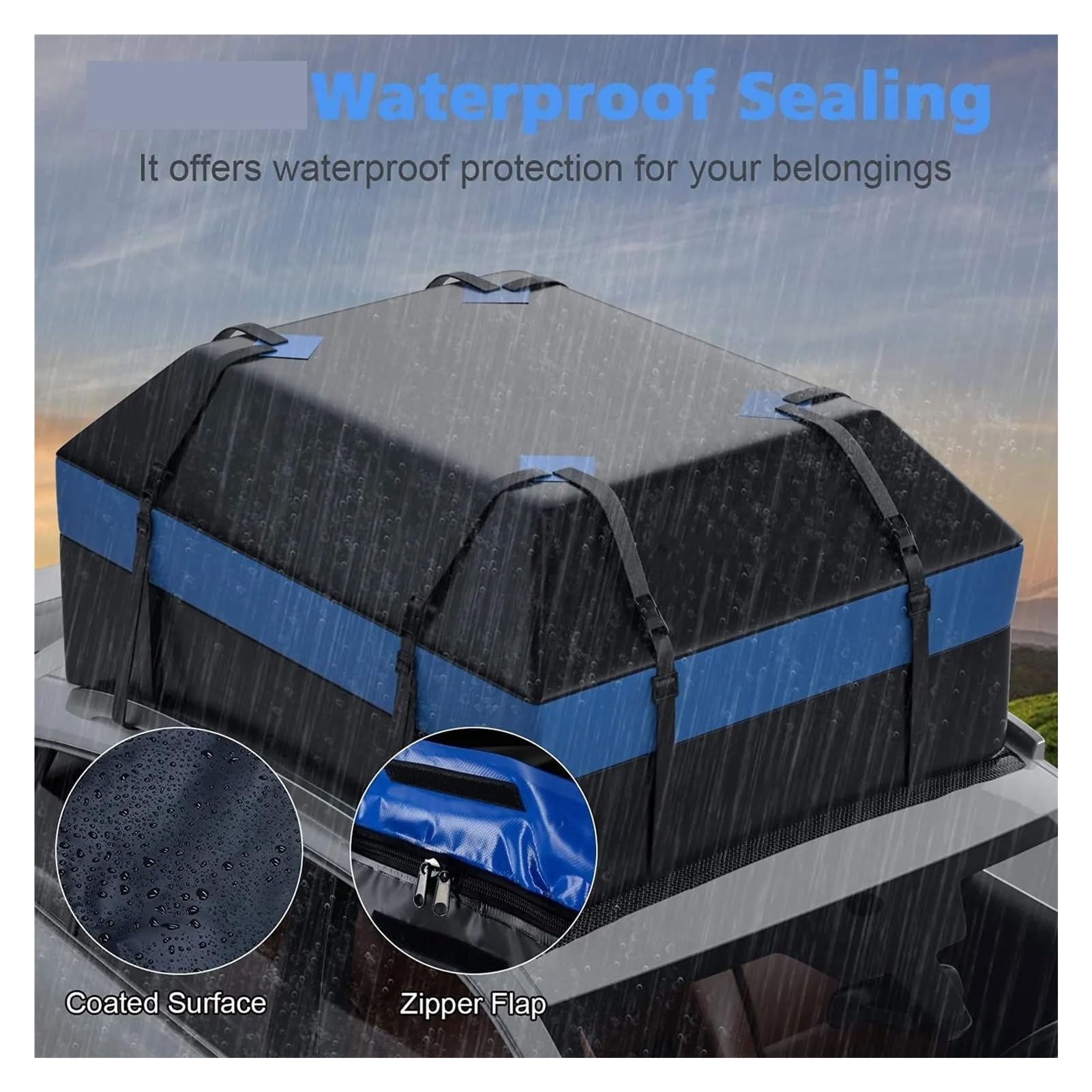 Dachträger Auto-Gepäcktasche 600D Oxford-Stoff Dachgepäcktaschen Große Kapazität Langlebiger Dach Wasserdichter Organizer Für Automobile Racks Träger Auto(Blue)