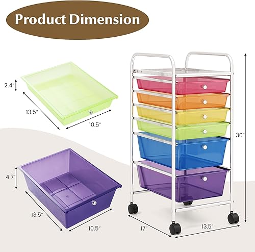 Miniatura 3 de Julimoon Carrito de almacenamiento con 6 cajones, organizador de cajones de almacenamiento móvil, carrito multiusos de plástico con ruedas para el